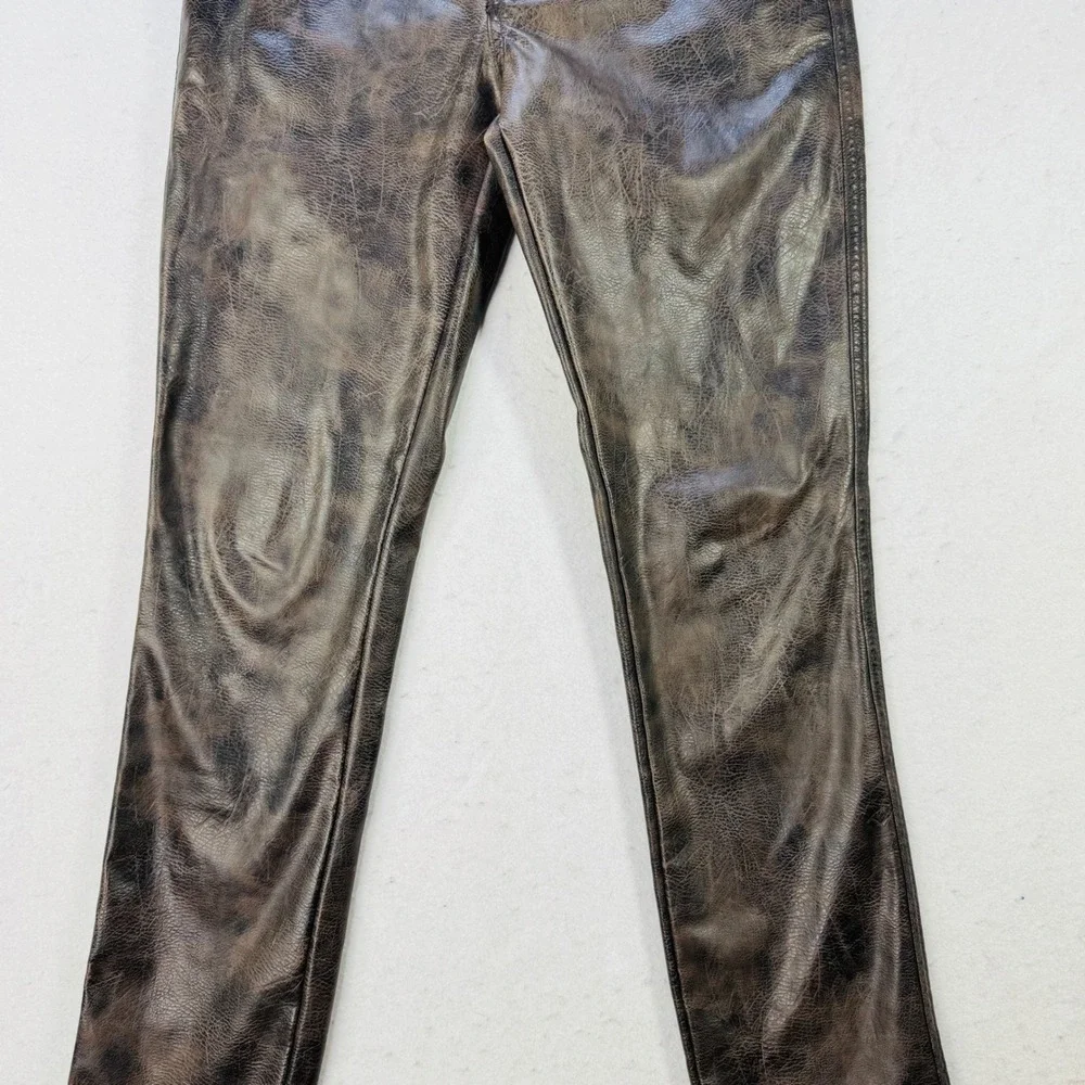 ASOS‎ DESIGN Faux Leather Trousers Mens W28 L32 Brown Distressed Rocker Grunge